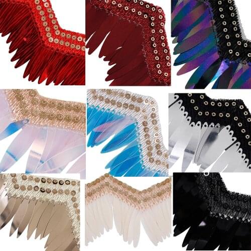 5y Beaded Sequin Fringe Lace Ribbon Trim Applique Lace Motif Cord Trimming for Garment Dress Sewing Supplies T2654