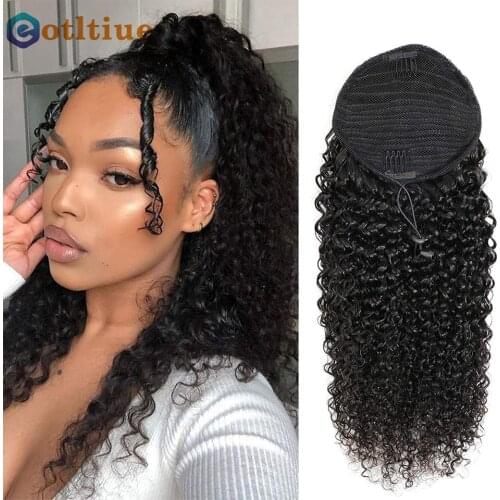 Kinky Curly Drawstring Ponytail Human Hair Clips Kinky Hair In Extensions Brazilian Remy Human Hair Ponytail For Women 8-26 Inch