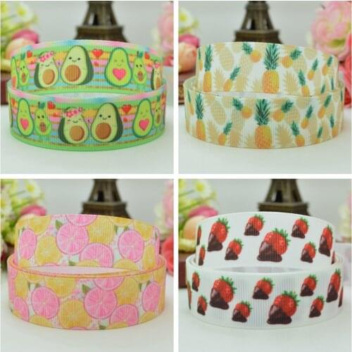 10 Yards 22mm 7/8" fruit Avocado lemon Printed grosgrain ribbon hair bow Headwear DIY hair accessories retail