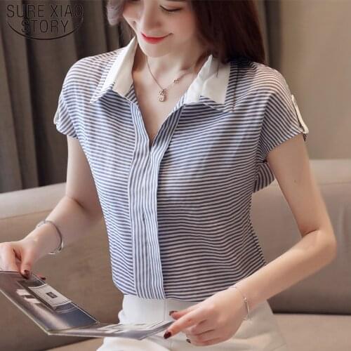 Summer Womens Clothing Women Tops and Blouse Chiffon Blouse blusas mujer de moda 2021 fashion striped blouse 4718 50