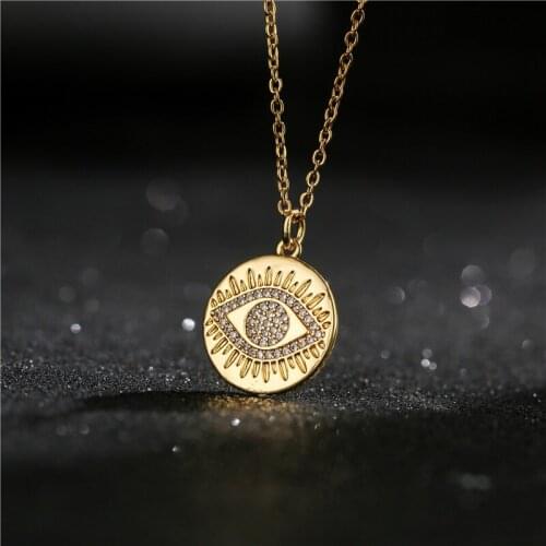 Fashion White Cubic Zircon Evil Eye Coin Pendant Necklace For Women Trendy Gold Chain Necklaces Female Lucky Jewelry Gift