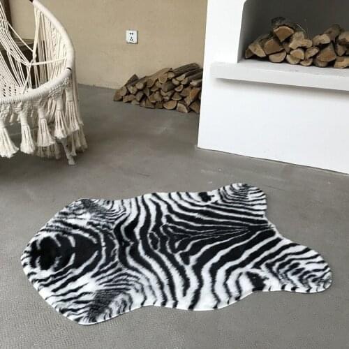 Soft Faux Fur Rug Animal Zebra pattern Print Floor Mat Chair Cover Furry Fluffy Bedroom Living Home Room Seat Pad Carpet
