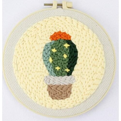 Cactus Punch Needle Kits for Starter, Contains Threader Fabric, Embroidery Hoop, Yarn, All Materials and Tool, Needle Full Set