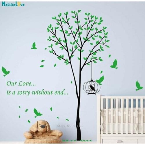 Our Love Is A Story Without End Tree Wall Decal Flying Birds Stickers Home Decor for Nursery Baby Room Vinyl Murals YT2583