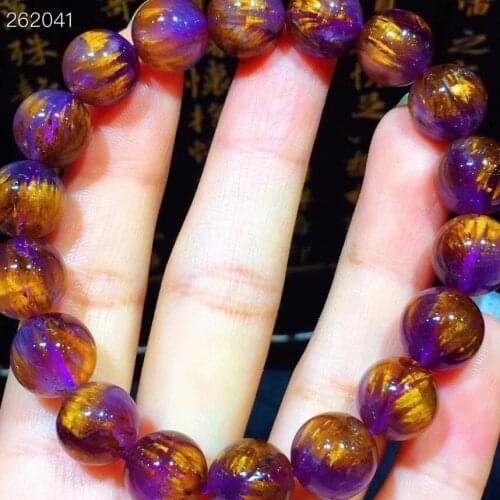 Natural Cacoxenite Purple Rutilated Quartz Bracelet 11mm Canada Women Men Round Beads Gold Rutilated AAAAAA