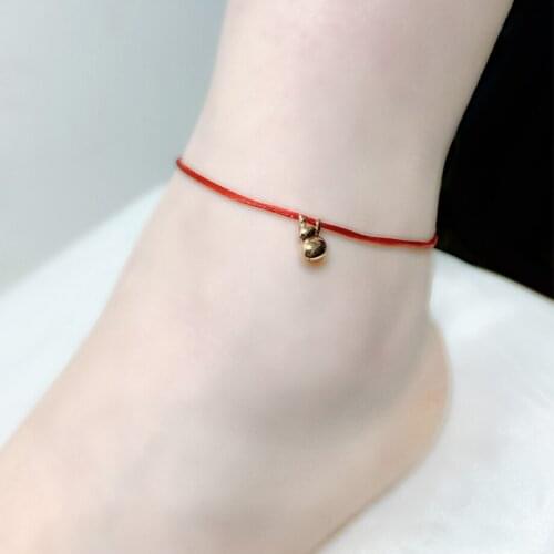 NYMPH Real 18K Gold Anklet AU750 Gold Gourd Pendant Adjustable Red Rope for Women Fine Jewelry Gift J574