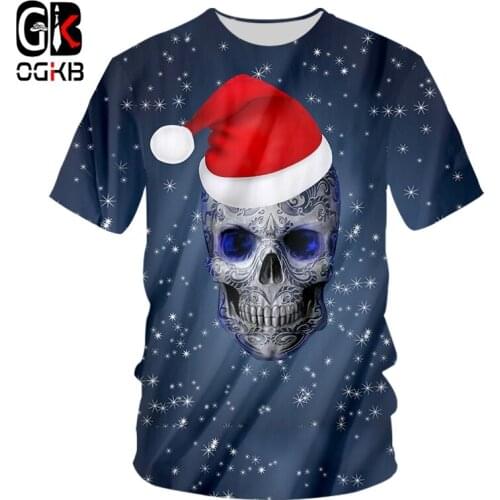 OGKB New Trend 3D Printed Christmas Cap And Skull T shirt Creative Snowflake Pattern 5XL 6XL Mens O Neck Tshirt