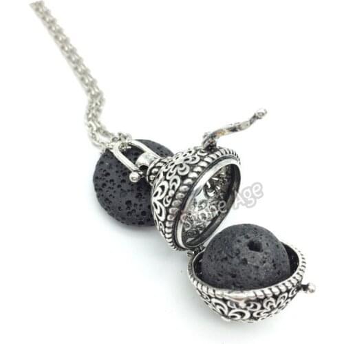 5pcs Antique Silver Flower Pregnancy Balls With Lava Stone Aromatherapy Jewelry Essential Oil Diffuser Locket Pendant Necklace