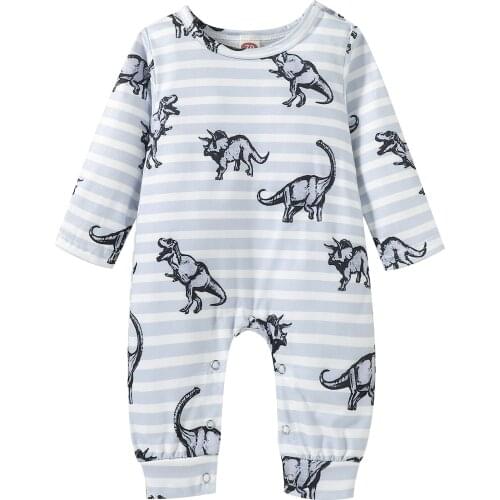 Casual Baby Boys Clothes Stripe Dinosaur Print Romper Toddler Boys Long Sleeve O-neck Jumpsuit for Spring Autumn