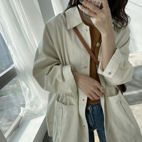 Workwear wind jacket women drawstring Korean loose thin windbreaker