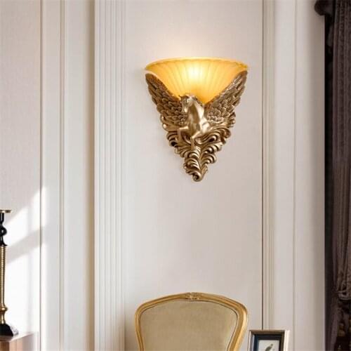 European-style Luxury Horse Head Wall Lamps Living Room Bedroom Bedside Corridor Stairs Aisle Art Decoration Animal Wall Lights