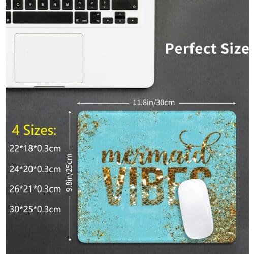 Mermaid Vibes-Gold Glitter Typography On Teal Texture Mouse Pad DIY Print Abstract Animal Blink Fish