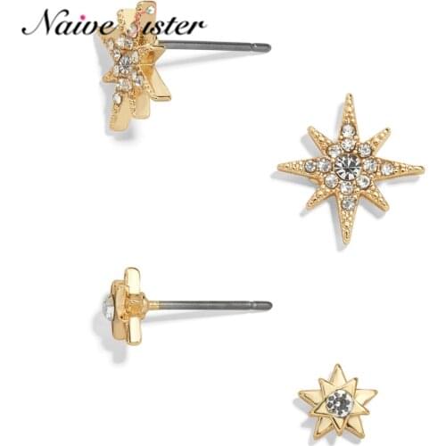 2 Pairs Small Cute Star Stud Earring Sets Asymmetric Cubic Zirconia Jewelry Girls Tiny Earings Party Wedding Jewellery Fashion