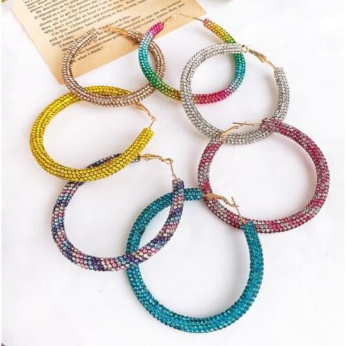 2019 New Fashion Bling Bling Hoop Earrings For Women Yellow Color Crystal Hollow Round Circle Earings Jewelry Gift For Wedding