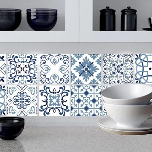Mediterranean Style Flowers Pearl Film Tile Stickers Bathroom Living Room Waterproof PVC Wall Stickers kitchen wall stickers