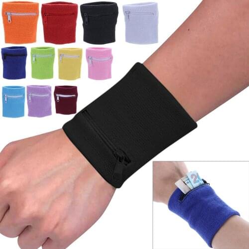 Outdoor Sport Wristband Unisex Colorful Cotton Wrist Band Wrist Protection Purse Bag With Zipper Pocket For Gym Running Cycling