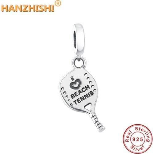 Tennis Racket Charms 925 Sterling Silver Round Beads Pendant For Bracelets Necklace 2021 Fashion Jewelry Gift