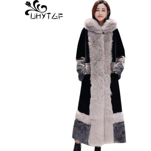 UHYTGF Quality plus velvet winter fur coat female Korean loose 3XL plus size jacket black Thicken Warm casual long fur coats1017