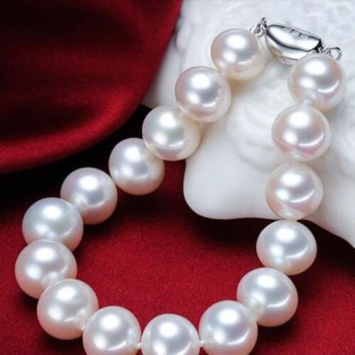 Gorgeous 12-13mm south sea white pearl bracelet 7.5-8" 925s