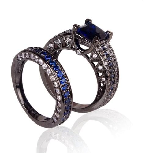 Hot Sale Wedding/Engagement Rings For Women Cubic Zirconia Finger Rings Luxury Square Fashion Black Jewelry Gift Sets