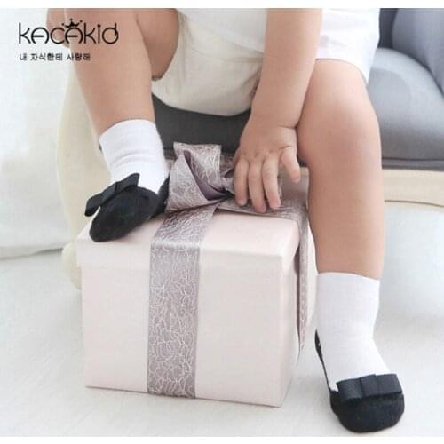 1 Pair Kacakid Cotton Black White 2 Size Anti-slip Kids Baby Girls Socks New Born For 0-4T Socks