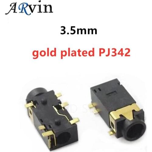 10pcs 3.5 mm headphone socket Audio socket PJ-342 Surface mounted 6 feet Double track gold-plated PJ342