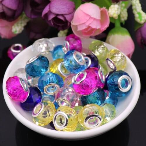10Pcs Cut Faceted Round Big Hole European Glass Beads Fit Pandora Original Charm Cord Bracelet Chain Necklace for Jewelry Making