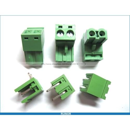 20 Pcs 5.08mm Angle 2 Pin Screw Terminal Block Connector Pluggable Type Green