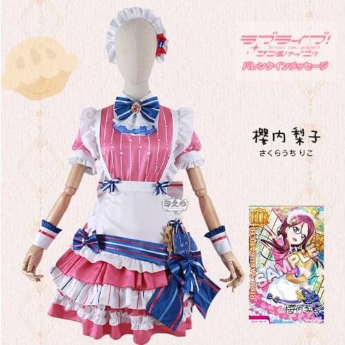 Anime LoveLive!Sunshine!!Sakurauchi Riko Cosplay Costume Aqours Maid Afternoon Tea Uniform Dress Halloween Party Outfit For Wome