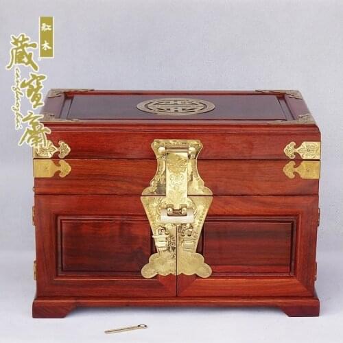 Large mahogany jewelry box jewelry box red sandalwood married with mirror jewelry cabinet drawer gift Tongsuo