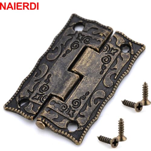 4PCS NAIERDI Antique Bronze Hinges Cabinet Door Drawer Decoration Vintage Hinge For Jewelry Wooden Box Furniture Hardware
