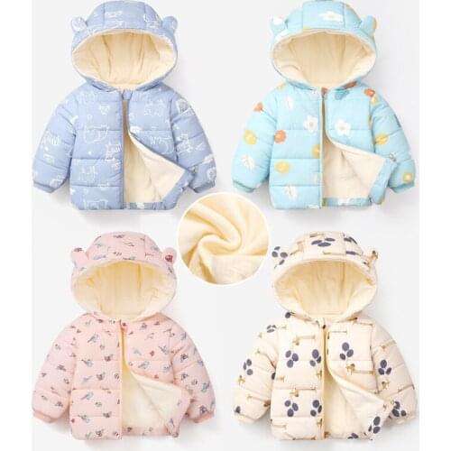 Childrens Down Padded Cotton Padded Jacket Winter Clothing Cute Warm Little Bear Zipper Hooded Comfortable For 1-6Years Old