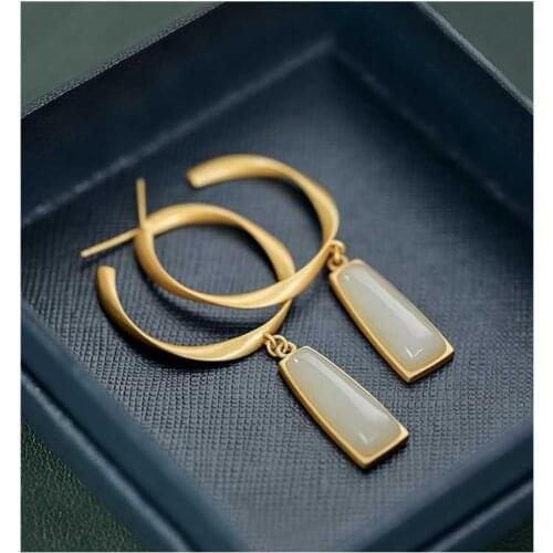 There Is a Fairy Name. Hetian Jade White Jade Pendant Earrings Temperament Unique Personality Original Design Earrings Geometric