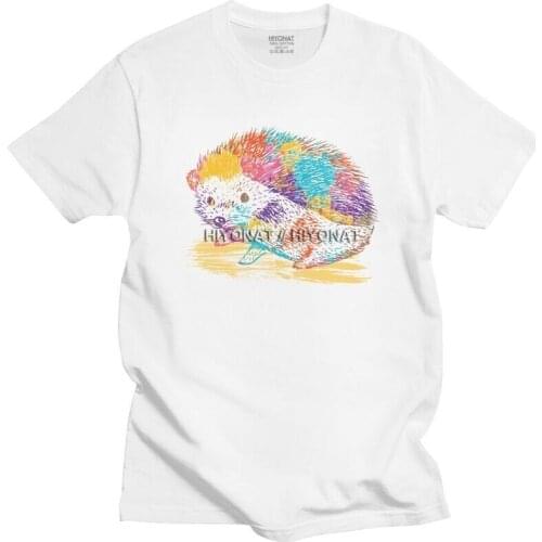 Vintage Colorful Hedgehog T Shirt for Men Pure Cotton Tshirt Unique Tee Tops Short Sleeves T-shirts Slim Fit Clothing Gift