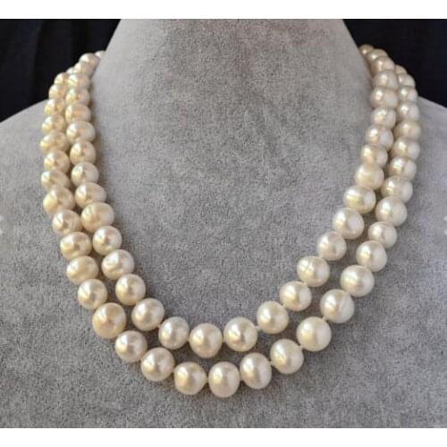 Classic Favorite Pearl Wedding Necklace 34 inches 9mm White Real Freshwater Pearl Necklace Handmade Fine Jewelry Women Gift