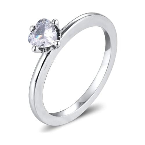 Rings silver 925 original Clear Heart Solitaire Ring For Woman Jewelry Making Fashion European Rings Silver Jewelry