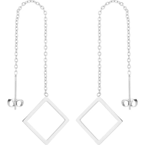 Korean Hollow Square Earrings Long Line Thread Piercing Earring For Teens Girl Geometry Drop Accessories Mujer Stainless Jewelry