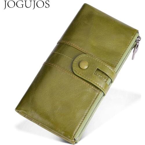 JOGUJOS New Unisex Women Clutch RFID Wallets Genuine Leather Men Women Long Wallet Zipper Coin Purse Credit Card Holder Wallet