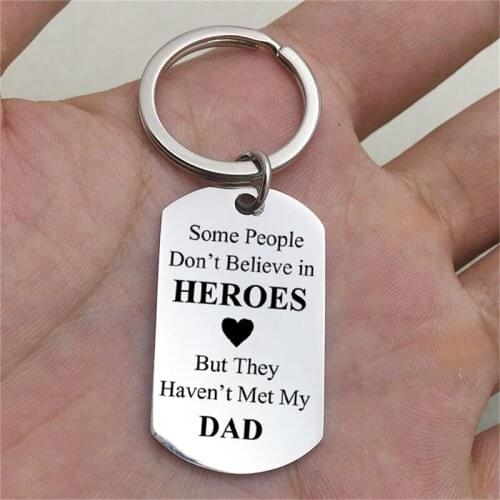 Creative Stainless Steel Keychain Engraved "Dad A Sons First Hero&a Daughter First Love " Lettering Keyring Father Kids Gifts