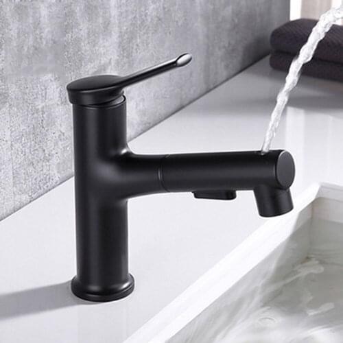 Copper Pull-out Hot and Cold Wash Basin, Multi-function Outlet, Stretchable Upper Outlet Wash Faucet, Bathroom Basin Faucet