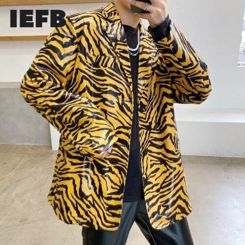 IEFB Fashionable British Style Highwear Thickened Texture Fabric Design Mens Suit Coat Loose Zebra Print Causal Blazers 9Y3655