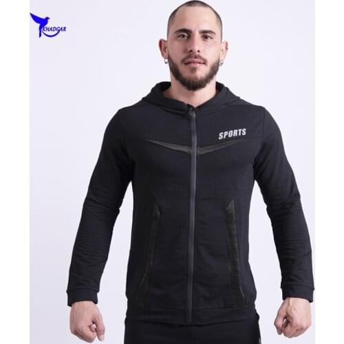 Autumn Winter Men Bodybuilding Running Hoodies Cotton Sportswear Clothes Mens Gym Hoody Long Sleeve Sport Fitness Hooded Jacket