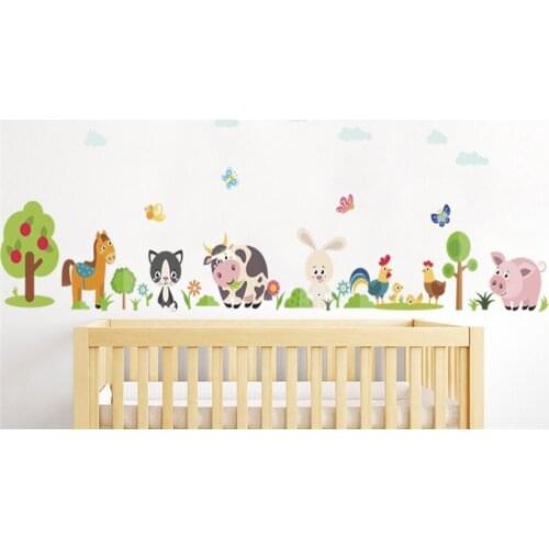 Lovely Animals Farm Wall Stickers Home Decoration Kids Room Bedroom Cow Horse Pig Chicken Mural Art Diy Pvc Wall Decal