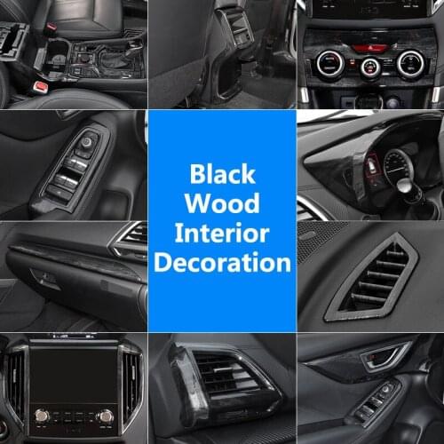 QHCP Air Vent Trims AC Panel Window Lift Button Frame Gear Panels Rear Air Outlet ABS Black Wood Grain For Subaru Forester 2019