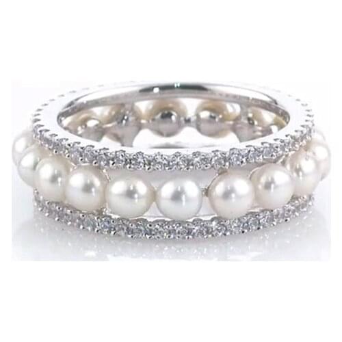 AAA+ Luxury Double Circles Sterling Silver Ring Micro Pave Cubic Zirconia Pearl Charm Knuckle Circle For Women Wedding Jewelry