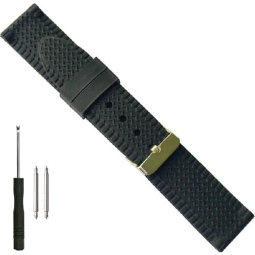 26mm Silicone Rubber Watch Band Tire Track Soft Silicon Strap Casual Sports Diver Watches Black