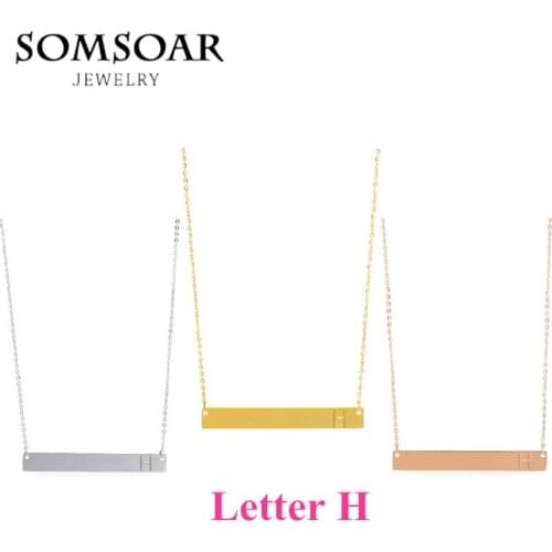 Somsoar Jewelry Initial Letter H Necklace Stainless Steel Horizontal Bar Pendant with 40cm Rolo Chain Necklaces 5pcs/lot