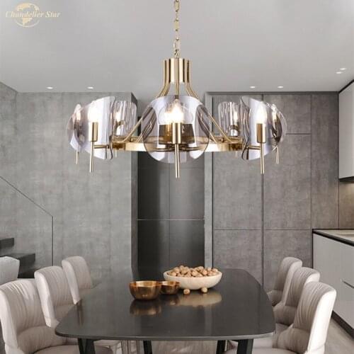 Modern Round LED Glass Chandeliers Lights for Living Room Bedroom Dining Room Villa Brief Design Lustre Indoor Lamp