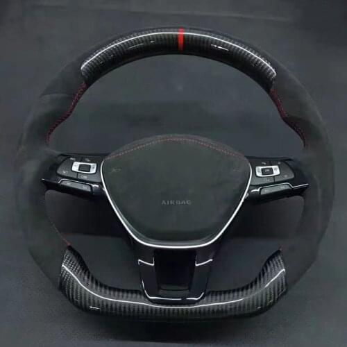 Cuatomized Real Carbon Fiber Sports Steering Wheel Alcantara Leather compatible for Volkswagen POLO 2014-2020