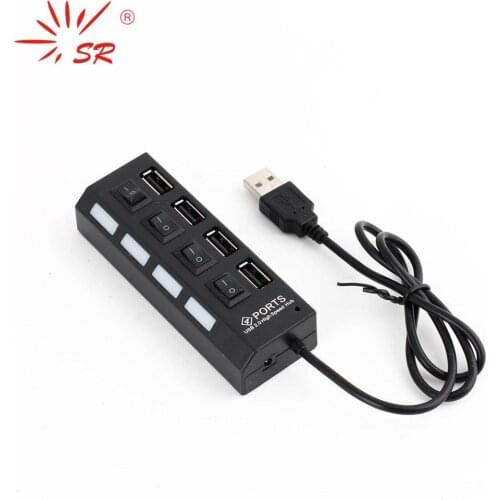 SR 4 Port LED USB Hub Four Ports USB 2.0 Concentrator with LED Light and Separate Switch for Cellphone Computer Tablet Notebo
